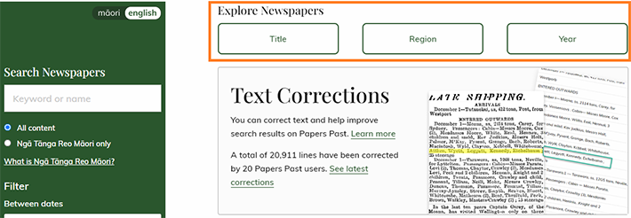 Screenshot of Papers Past page.