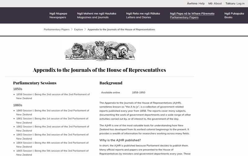 Webpage with heading and two columns. One column has a list of links the other has an essay.
