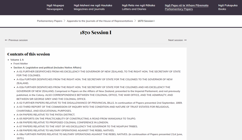 Webpage with headings and a list of links.