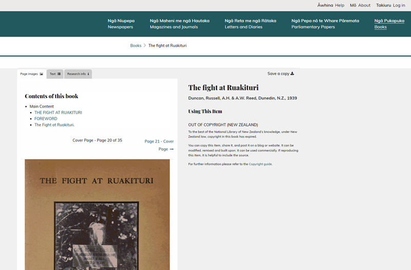 Webpage with links on it and an image of a book cover.