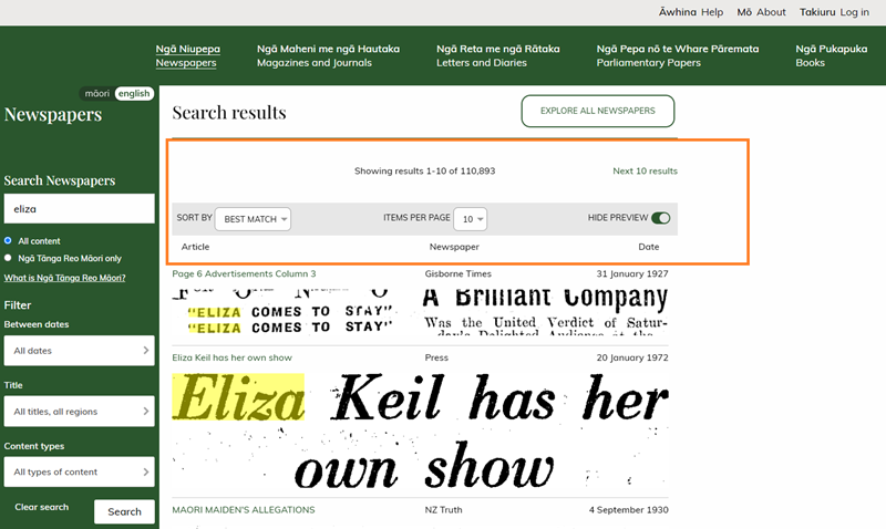 Screenshot search results.