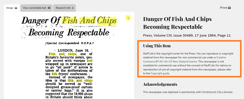 Screenshot of page with copyright statement highlighted.